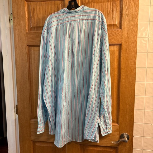 Ralph Lauren Shirt Mens 4XLT Teal Pink Blue Stripe Pony Cotton Button Up Preppy - Picture 4 of 4
